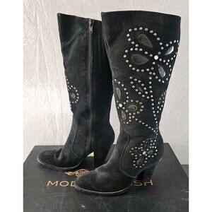 Colin Stuart Studded Black Suede Knee High Boots, women's size 8M